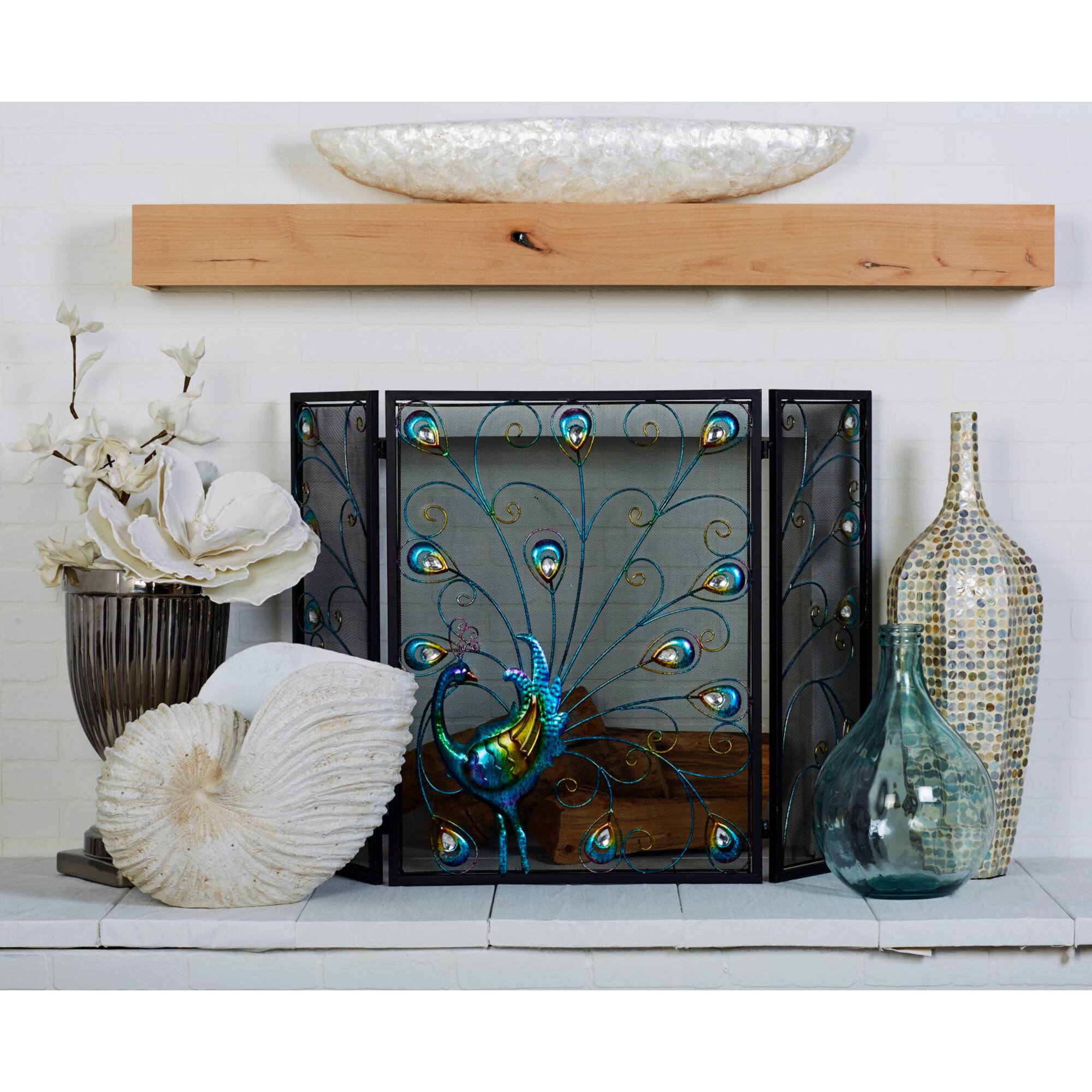 Black Metal Eclectic Fireplace Screen, 32" x 48" x 1"